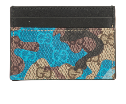 Gucci GG Camouflage Card Case, &pound;110, Accessories, Blue/Brown, Canvas/Leather, Front view